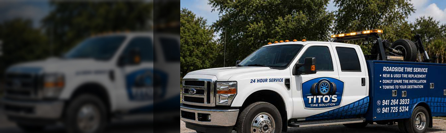 Tito's Tire Solution 24-hour roadside tire service truck